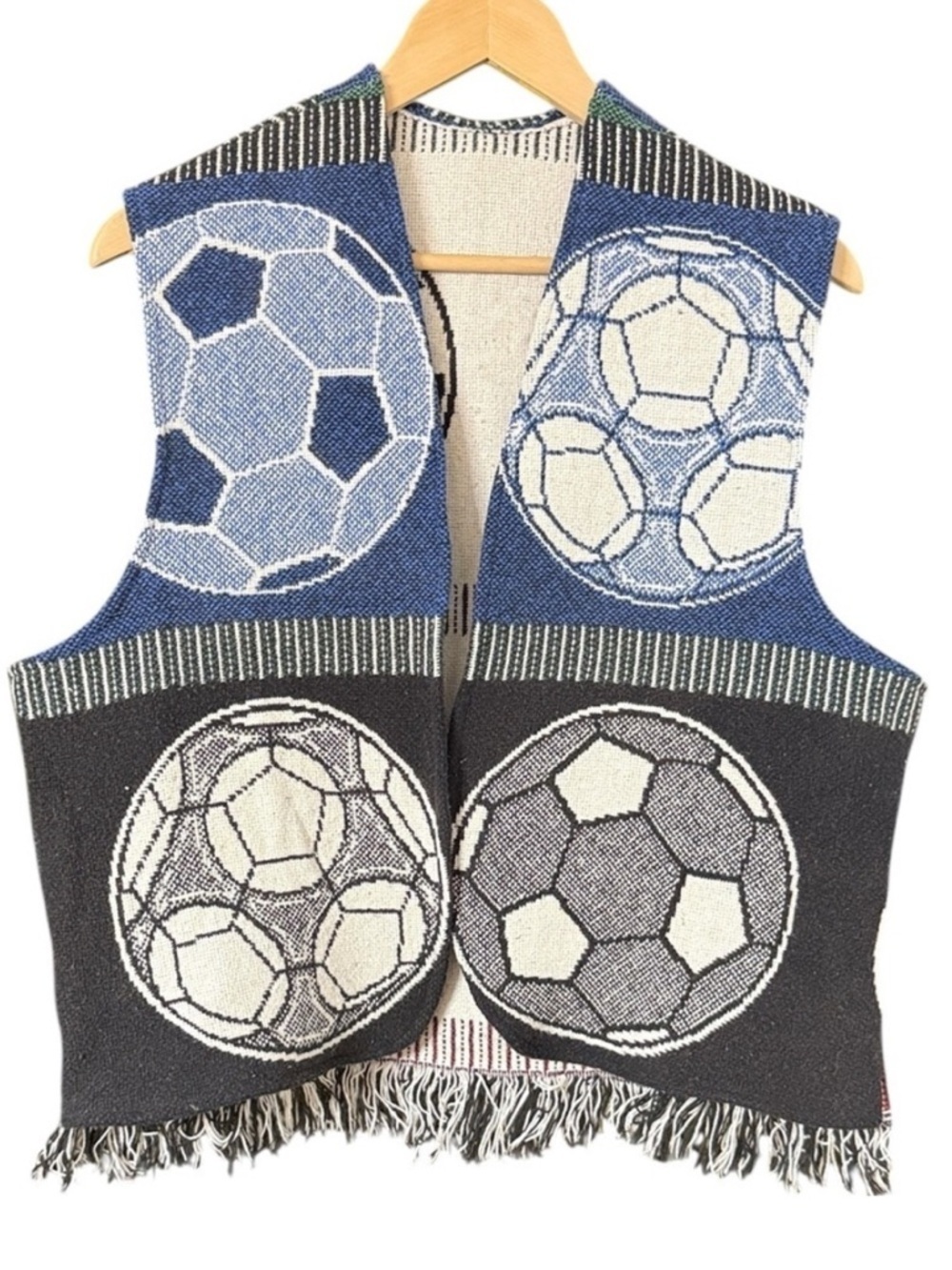 Soccer Ball Patterned Upcycle Tapestry Blanket Vest